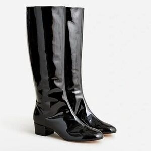 NEW J. Crew Black Glossy Italian Patent Leather Chunky Heel Boots Sz 5